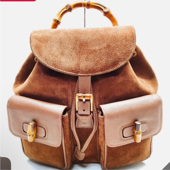 Gucci Handbags - Gucci Brown Suede Leather Backpack
